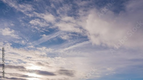 Heavenly sky timelapse 4k resolution. purple pastel color of cloudscape natural background. slow movement hight in the air. colorful sky cloudy atmosphere, sunsky nature and environment concept. photo