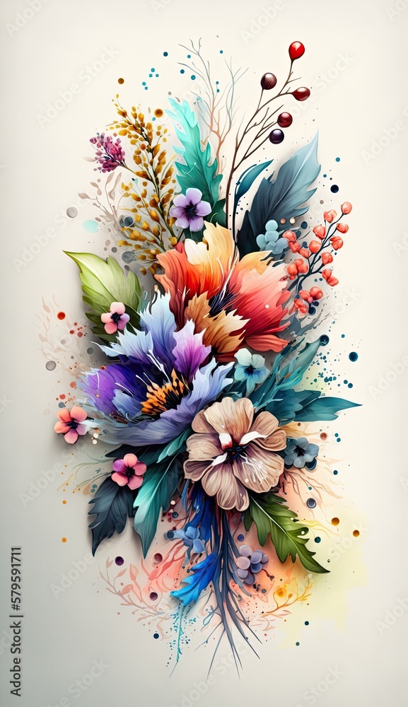 Obraz premium Painting of spring flowers on white bBackground. Generative Ai.