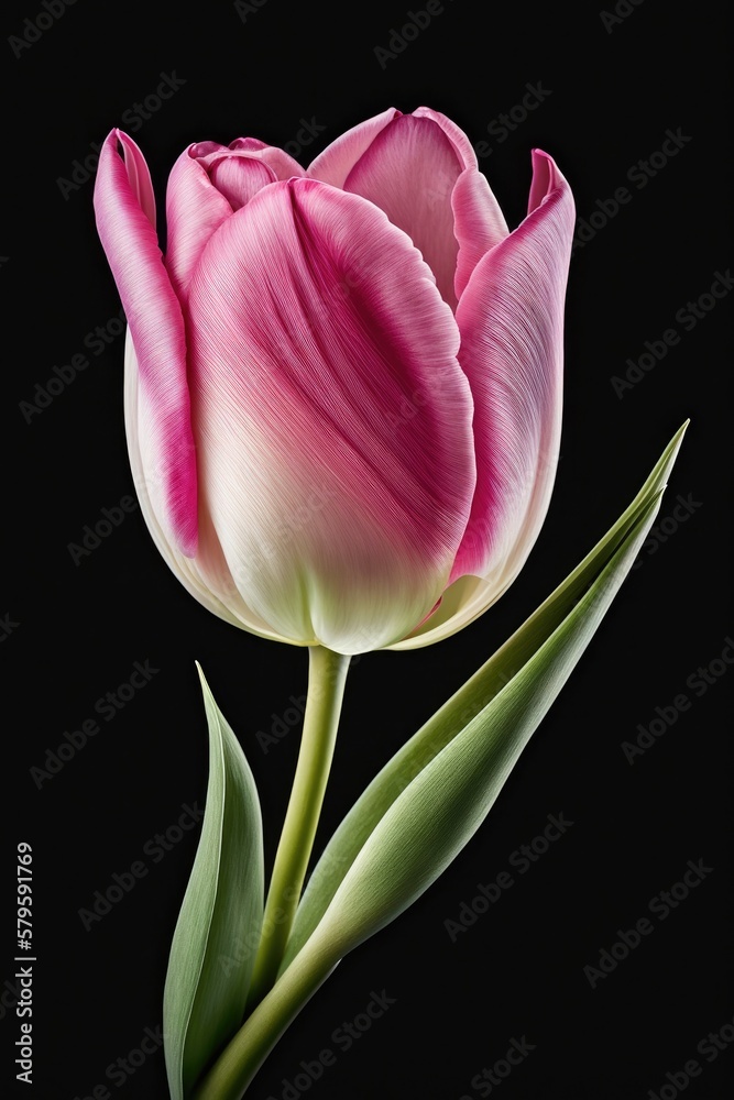 Pink Tulips on Black Background. Generative ai. Pink Tulips on Black Background. Generative ai.
