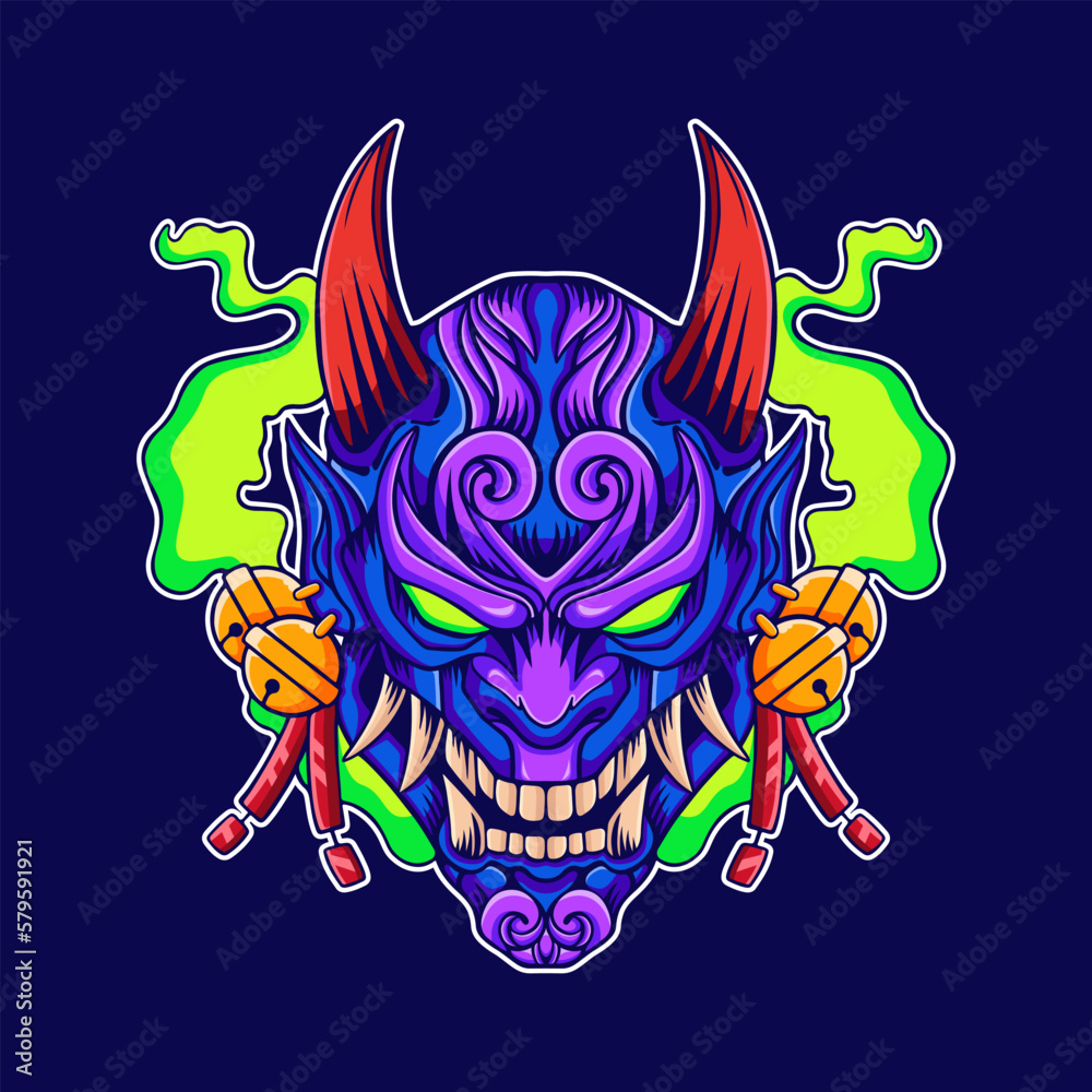 Japanese demon mask head vector hand drawn vector illustration Japanese demon mask head vector hand drawn vector illustration