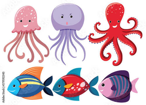 Set of simple sea underwater creature