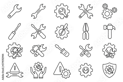 Tool set icon. icon related to maintenance, repair, service. Outline icon style. Simple vector design editable