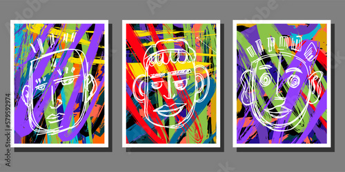 trendy abstract face painting abstract poster collection