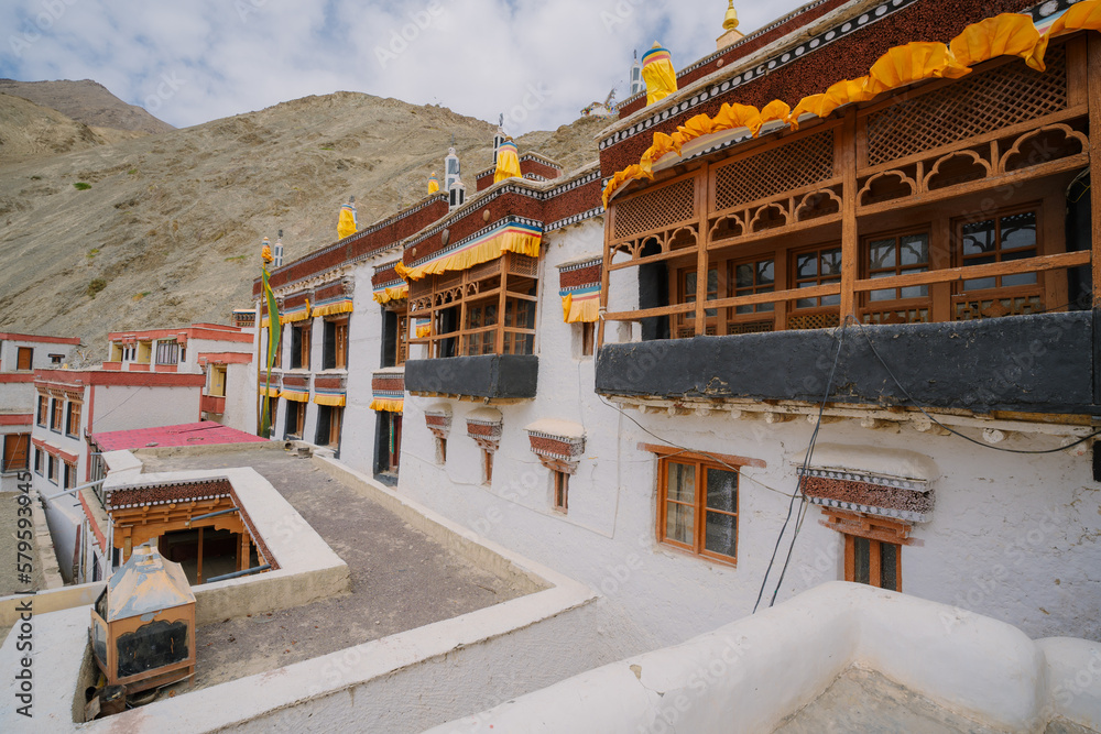 the ancient architecture of Rizong (or Rhizong) gompa, Gelugpa or Yellow Hat Buddhist monastery is also called the Yuma Changchubling in Ladakh, India