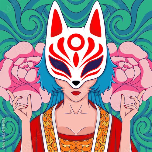 Japanese masked woman character art
