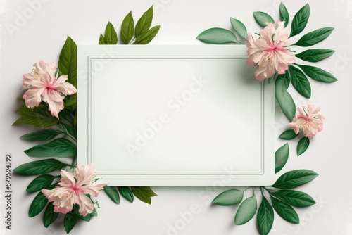 Blank Frame Surrounded by Azalea Flowers. Generative AI