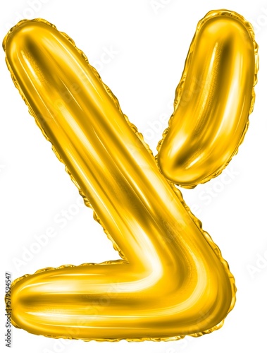 Gold foil inflatable toys font Hebrew letters balloons. 3d illustration of a realistic letter Tsade isolated on white. Hebrew alphabet.Type for Jewish holidays  photo