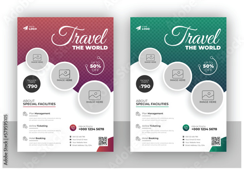 Creative flyer design and brochure cover page template for travel agency