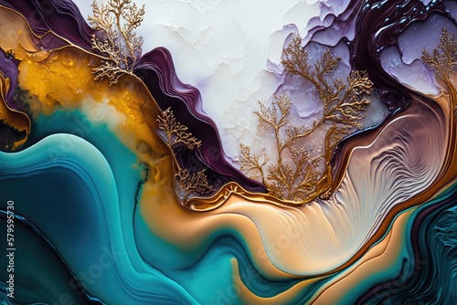 Colorful Fluid Abstract Alcoholic Ink Background.
