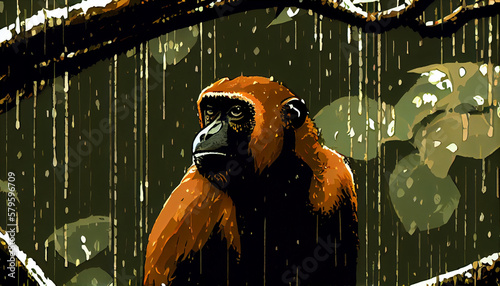 a digital artwork of a red howler monkey in the amazon rain forest   photo