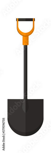 Shovel Round corner hand shovel vector illustration , A black colored shovel with a yellow  handle to pick up mud, vector, color drawing or illustration.