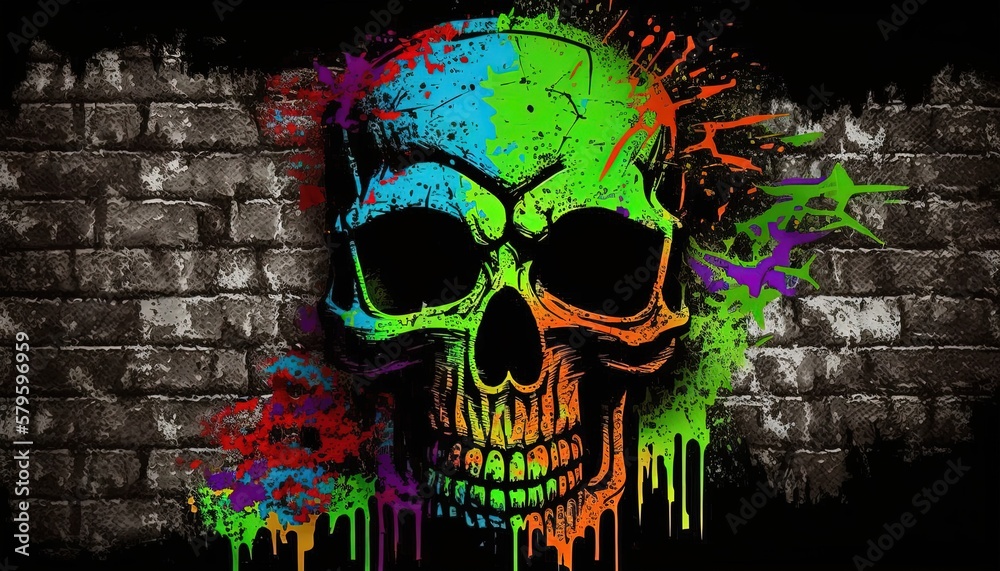 skull graffiti wall abstract background, Generative Ai not real photo