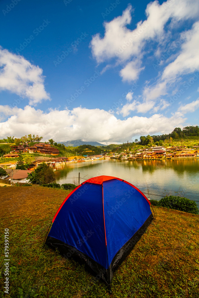 Camping beside lake