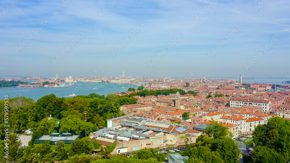 Venice, Italy. Panoramic view of the historic center of Venice. sunny day, Aerial View