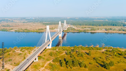 Murom, Russia. Murom bridge. Cable-stayed bridge across the Oka river, Aerial View