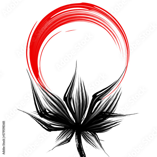 abstract design element. Red circle with lotus in the middle, Chinese ink style.