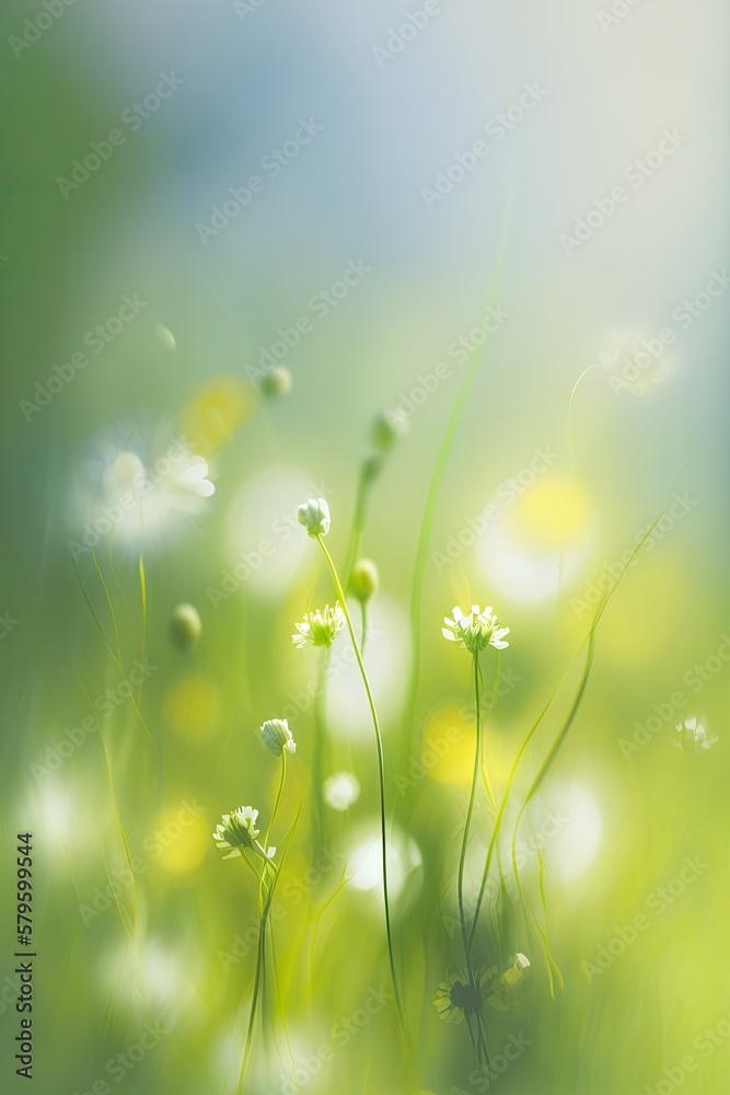 Soft Green Flowers Background with Blurred Background