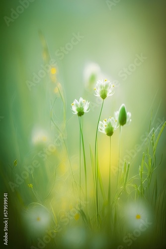 Soft Green Flowers Background with Blurred Background