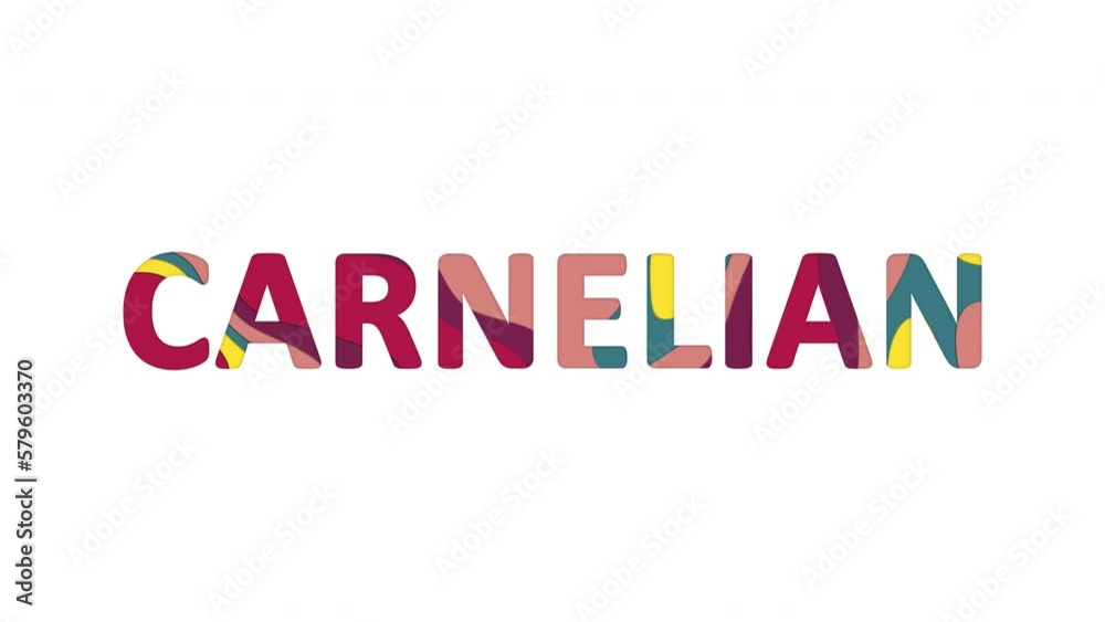 Multi-colored inscription Name of Gemstone CARNELIAN with colored spots floating inside. Looped from frame 120 to 839, Alpha BW at the end Multi-colored inscription Name of Gemstone CARNELIAN with colored spots floating inside. Looped from frame 120 to 839, Alpha BW at the end