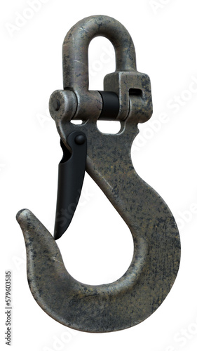 Industrial lifting metal hook isolated. PNG transparency