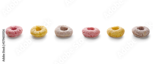 Colorful cereal rings isolated on white background
