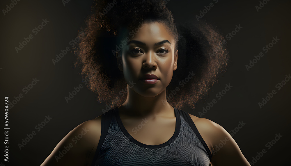 Empowered black woman, body positivity in the gym