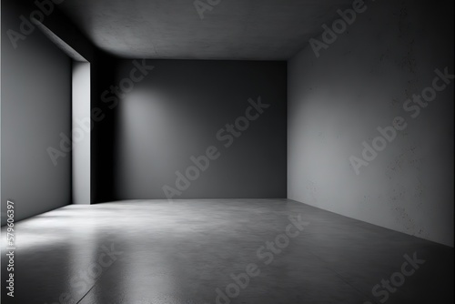 Blank concrete wide dark studio room, Cement floor wall for interior decoration and product display. wall background. loft style, hyperrealism, photorealism, photorealistic