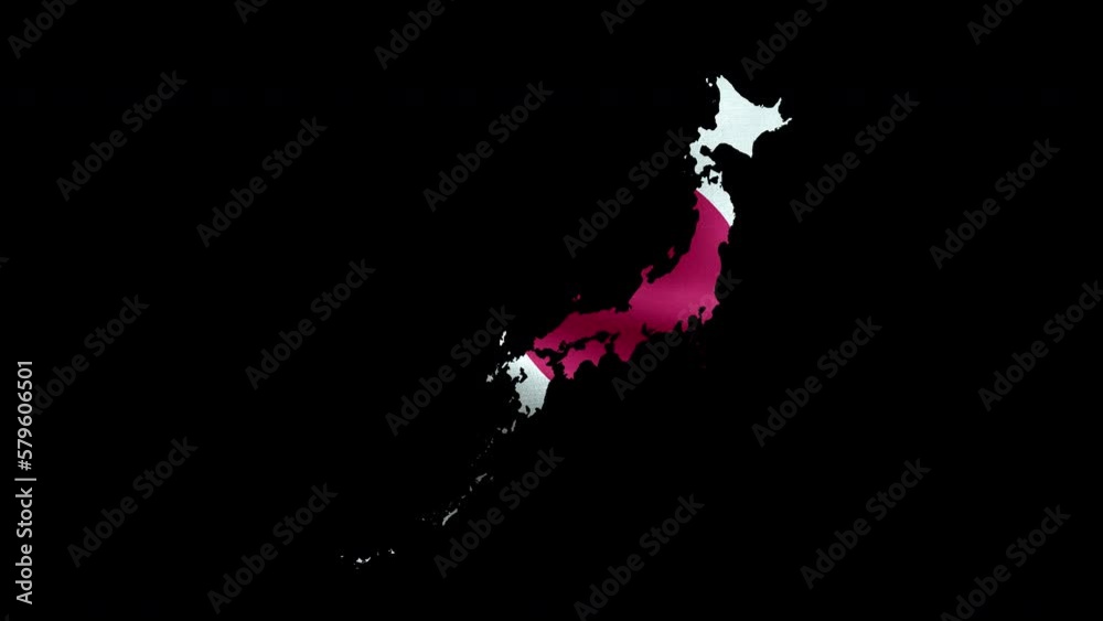 4K waving national flag of Japan on the map. Alpha channel seamless ...