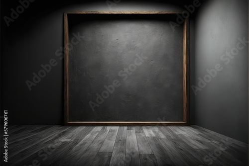 Wooden floor and dark plaster wall background for montage product display or design key visual layout.   hyperrealism  photorealism  photorealistic.