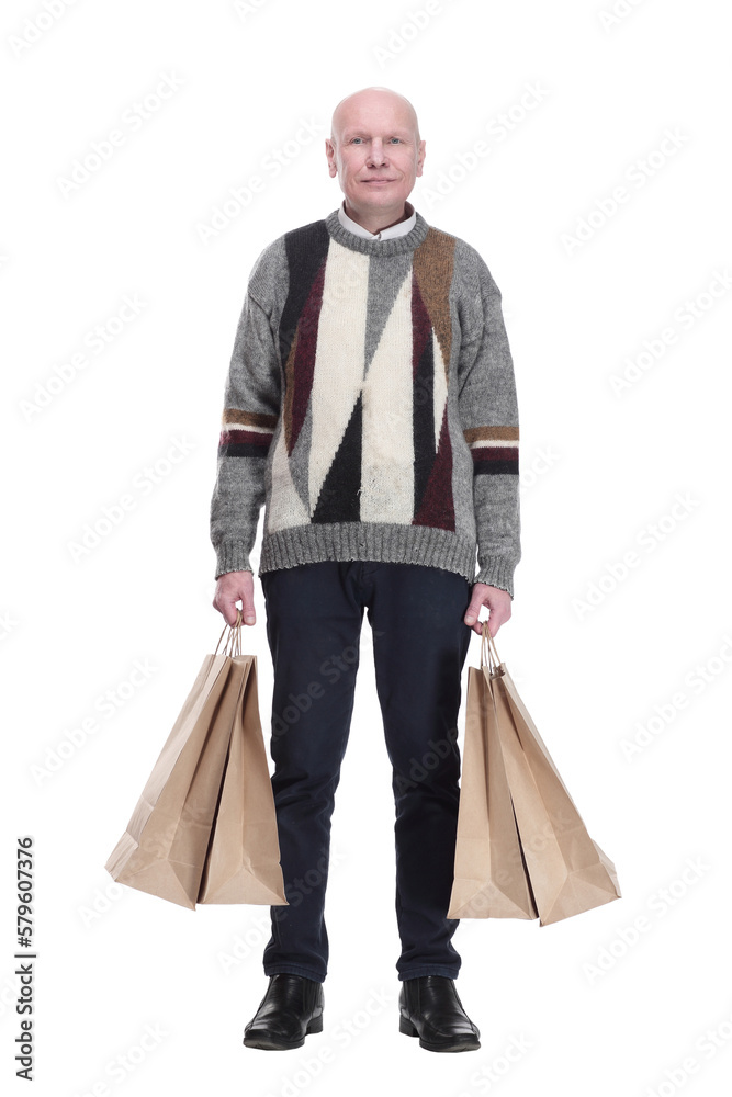 casual man with shopping bags. isolated on a white background. casual man with shopping bags. isolated on a white background.
