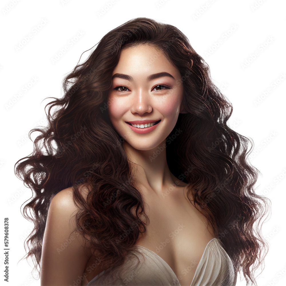 Beautiful asian woman in profile with long and shiny wavy hair . Beauty ...