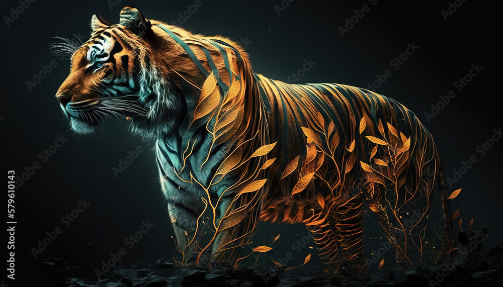Fototapeta Tiger animal abstract wallpaper. Contrast background in vivid colors generative ai