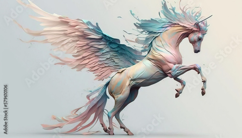 Fototapeta Naklejka Na Ścianę i Meble -  Pegasus animal abstract stallion wallpaper. Contrast background mythical horse with wings in Pastel colors generative ai