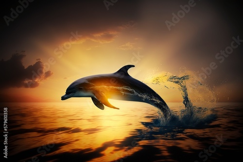 illustration  a dolphin jumping out of the water  generative ai