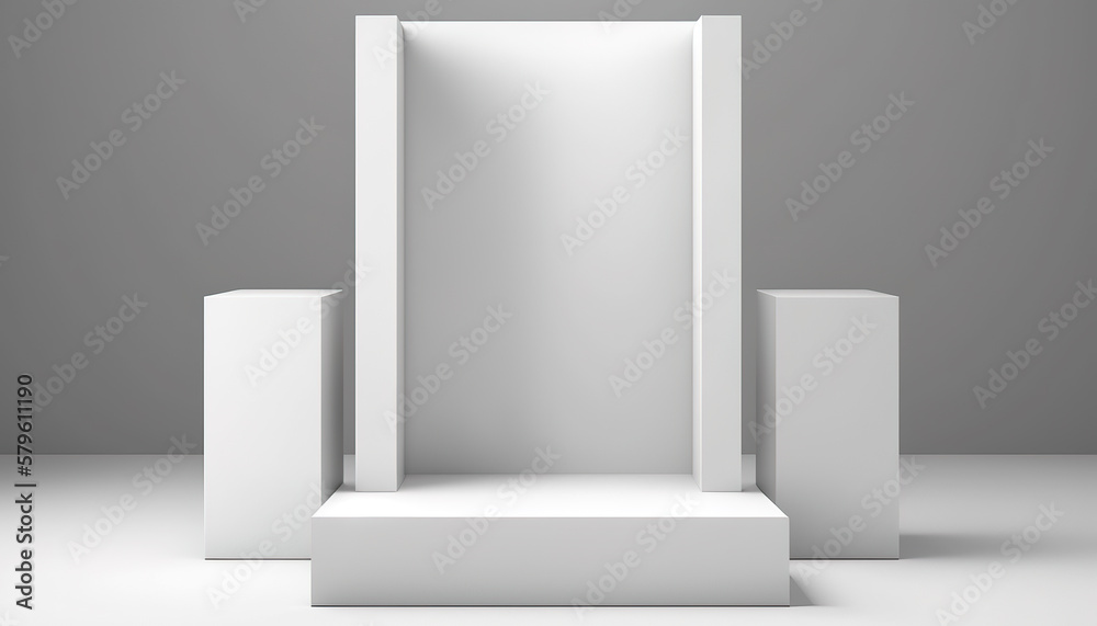 Realistic 3D white theme podium for product display. Created with Generative AI Technology Realistic 3D white theme podium for product display. Created with Generative AI Technology