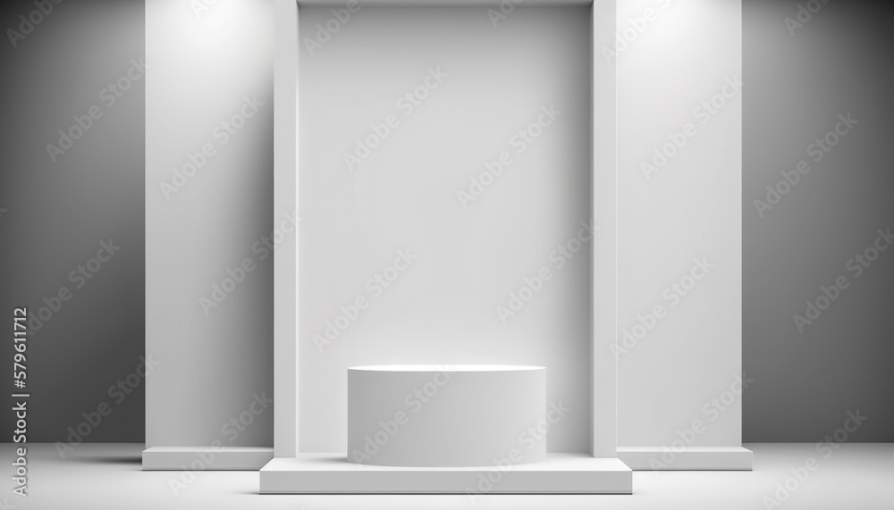 Fototapeta premium Realistic 3D white theme podium for product display. Created with Generative AI Technology