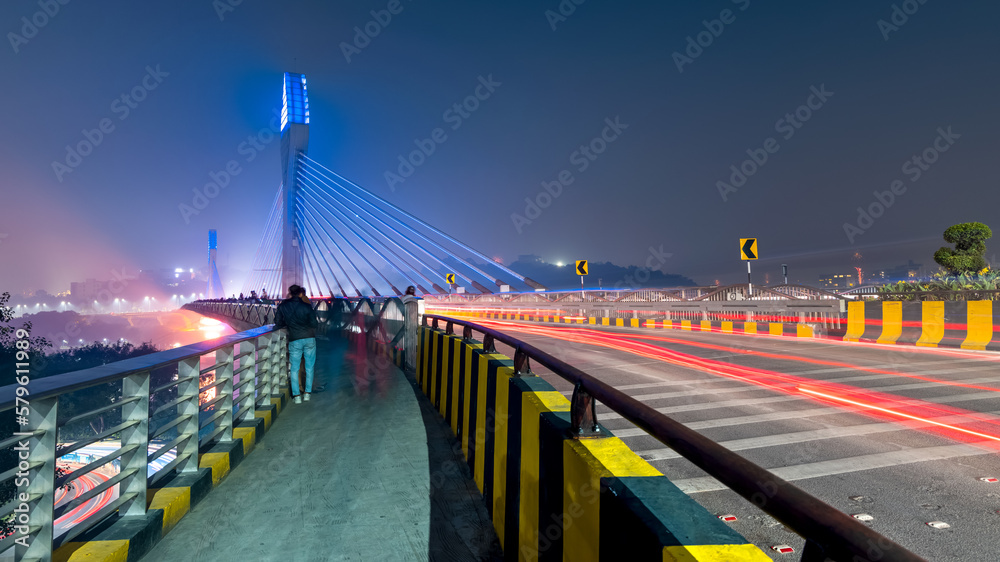 Durgam Cheruvu bridge at Hitech city, Hyderabad, is the fourth most populous city and sixth most populous urban agglomeration in India. - obrazy, fototapety, plakaty 