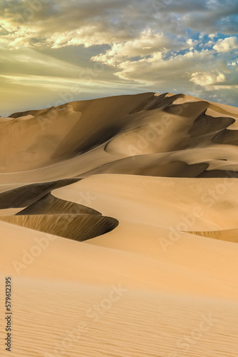 Namibia  the Namib desert  graphic landscape of dunes at sunset 
