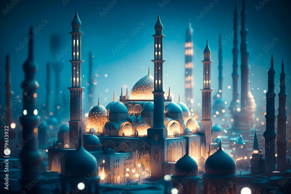 A lantern with the lights Islamic background - obrazy, fototapety, plakaty 