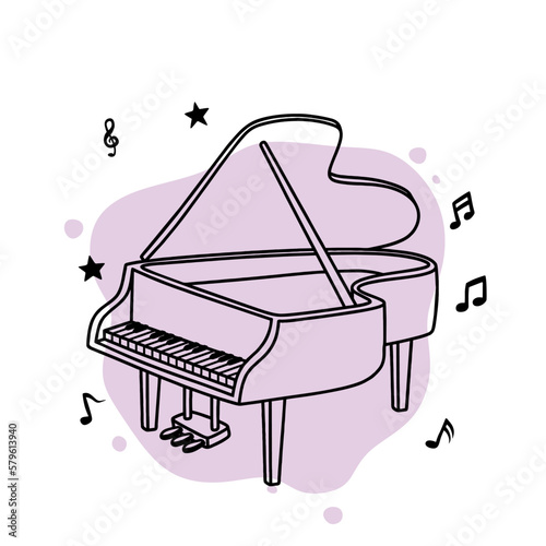 hand drawn grand piano musical instrument.