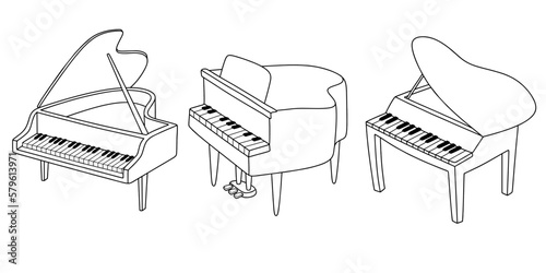 set of hand drawn grand piano musical instrument.