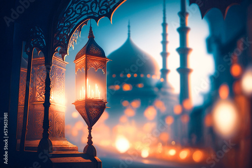 A mosque with a lantern Islamic background