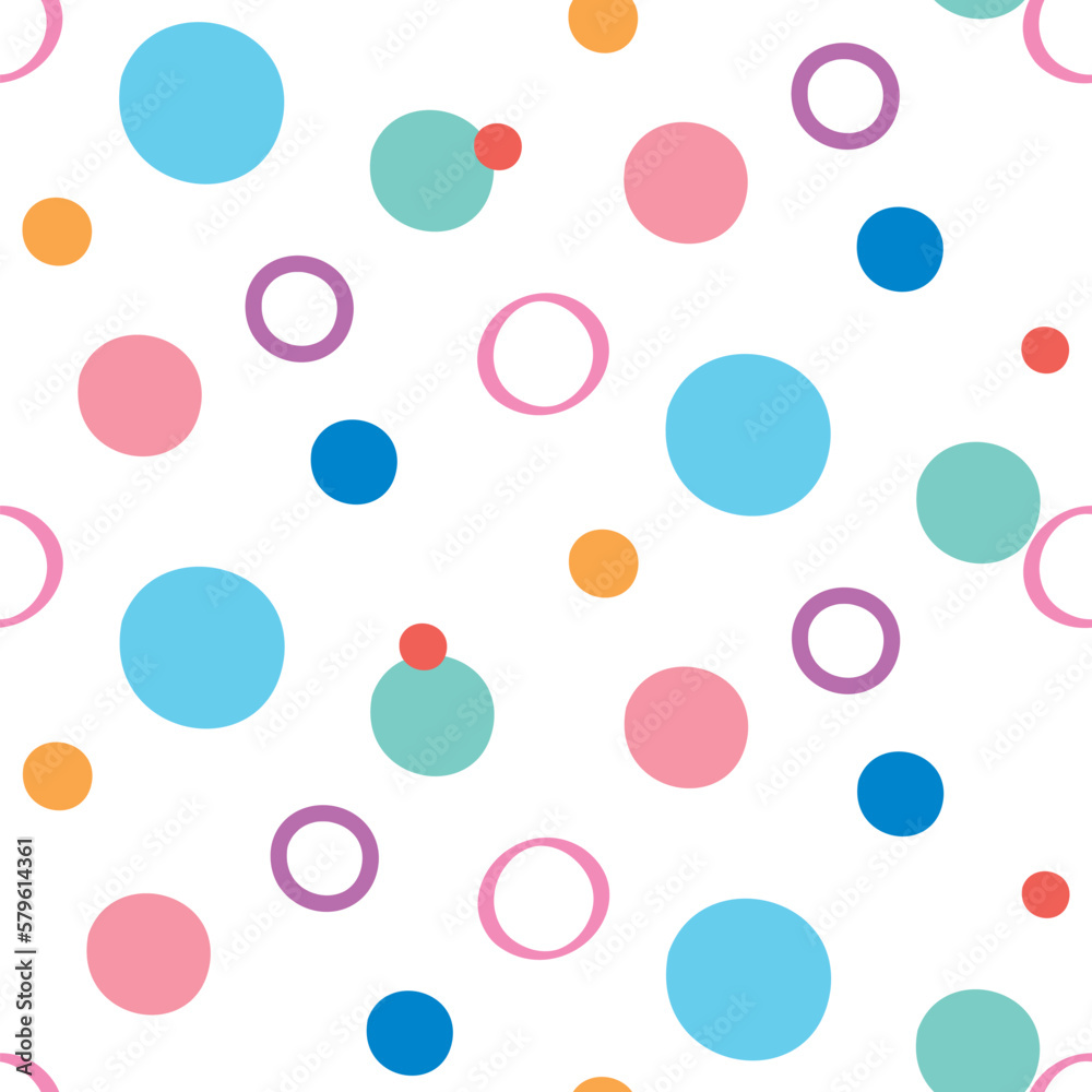 Seamless Pattern with Colorful Dot and Circle Design on White Background