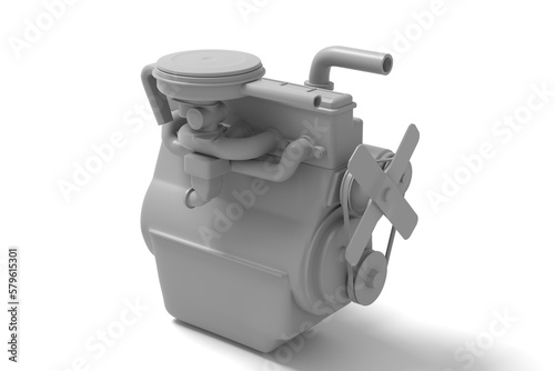 3d illustration. Old car straight inline engine
