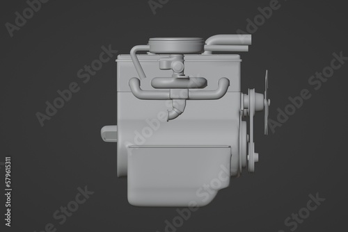 3d illustration. Old car straight inline engine