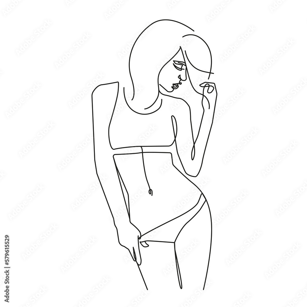 Woman Body Line Art Drawing. Female Figure Minimalist Illustration. Modern Trendy Line Art Drawing for Wall Decor, Fashion Minimal Print, Poster, Social Media. Beauty Logo. Vector EPS 10