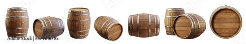 Foto Wooden barrel, view from different angles, isolated on transparent background