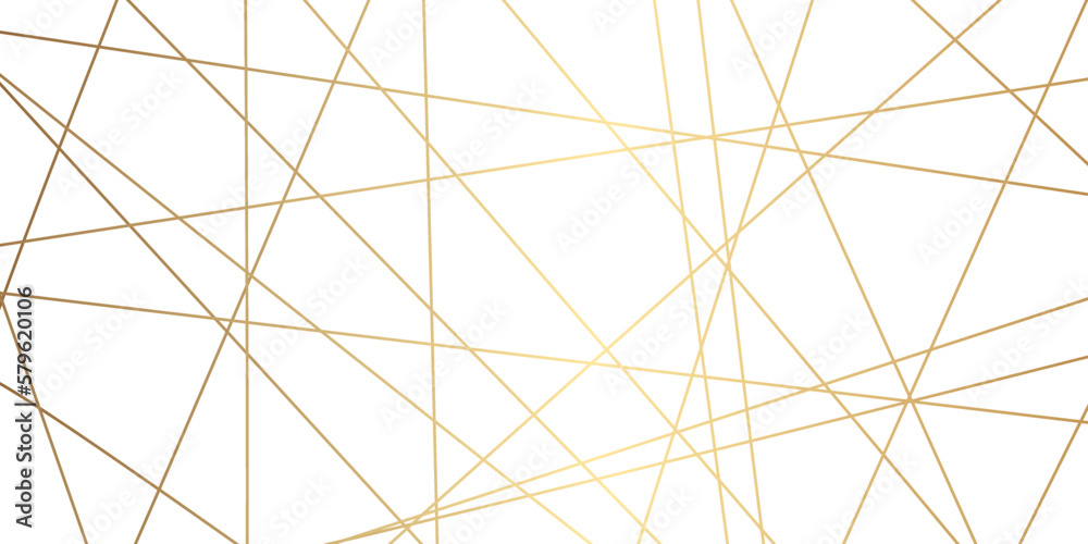 Obraz premium Abstract luxury gold geometric random chaotic lines with many squares and triangles shape on white background.