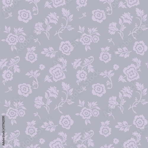 Vector creative hand-drawn abstract seamless pattern of stylized light pink flowers on a gray background.