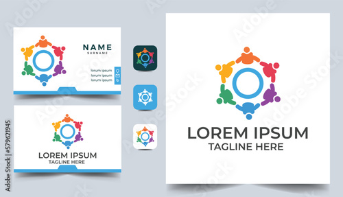 Introversion life and people, solidarity idea logo. Corporate healthcare company logo vector with business card design 
